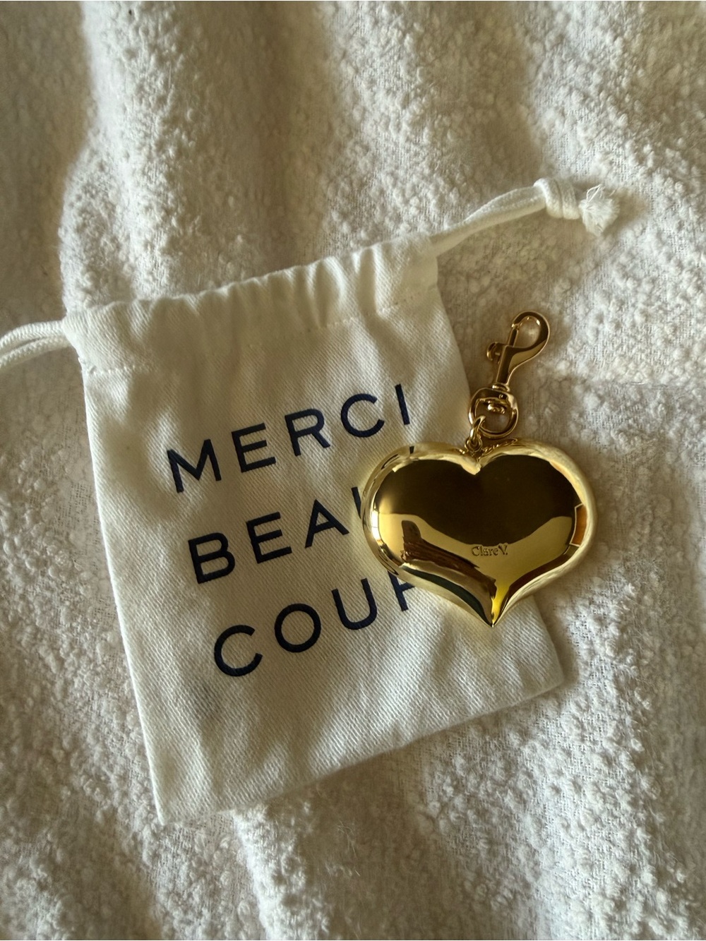 Clare V Gold Heart Mylar Bag Charm Keychain - Picture 2 of 2